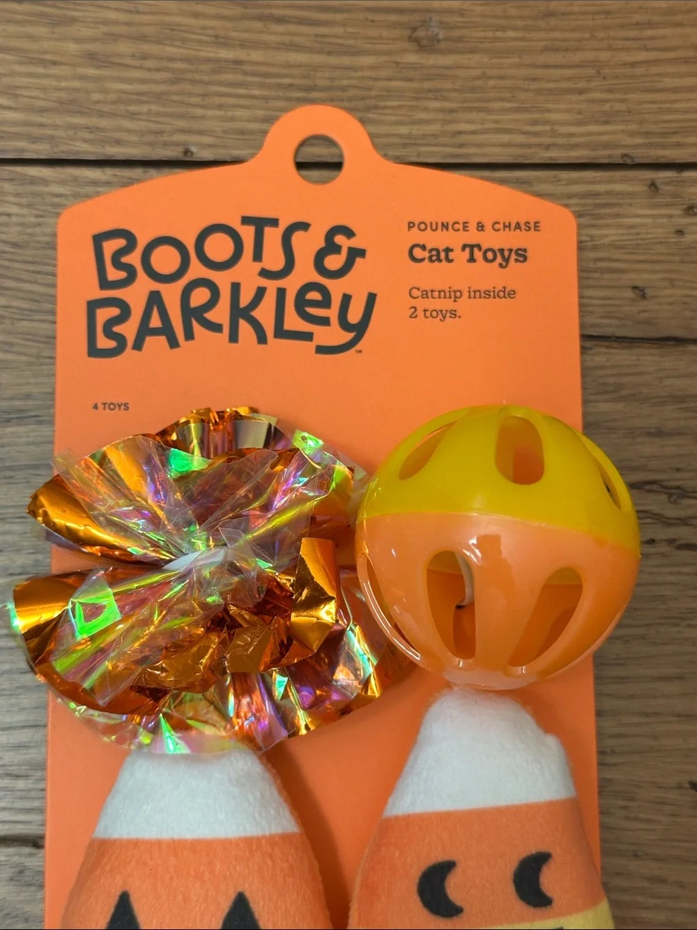 Boots & Barkley Orange and Yellow Candy Corn Feather Cat Toy Set